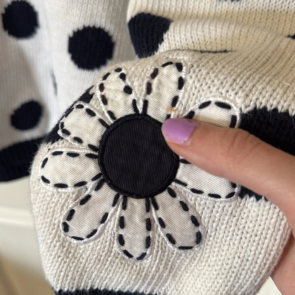 Vintage 90s Eagle’s Eye Knit Cardigan Sweater Polka Dots and Daisy - Picture 5 of 10